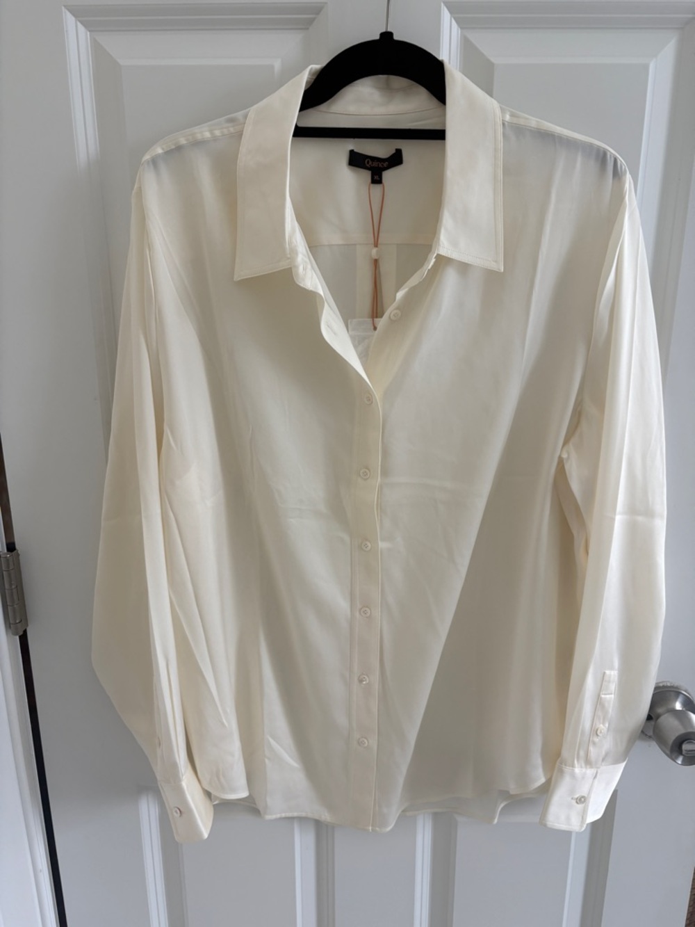 NWT Quince Mulberry Silk Button-Up Blouse in cream, size XL